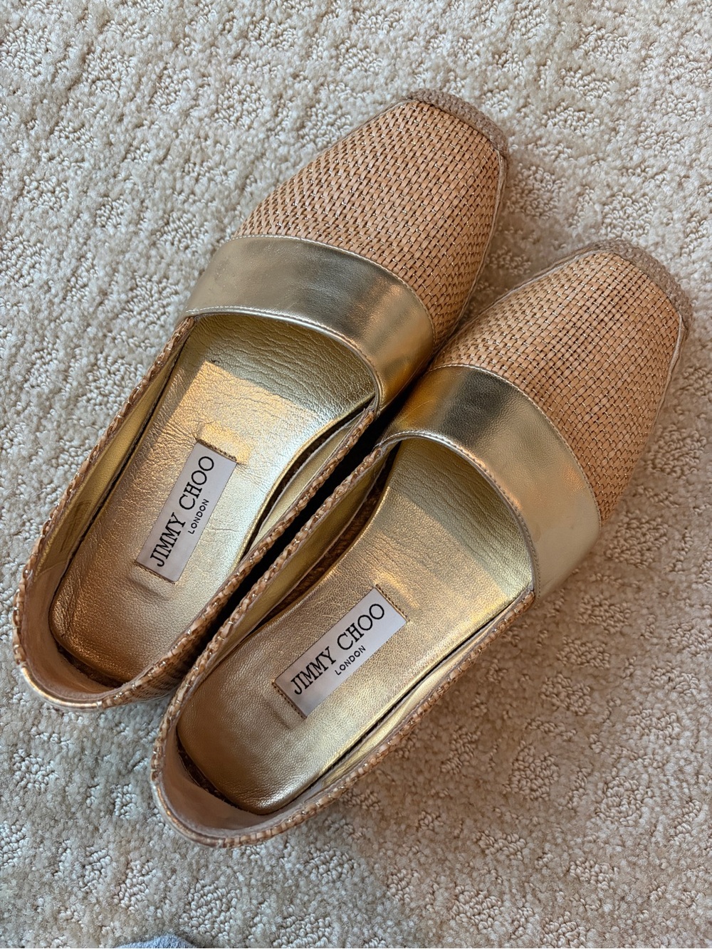 Jimmy Choo Dru Raffia Flats Natural/Gold